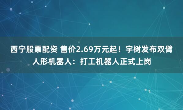 西宁股票配资 售价2.69万元起！宇树发布双臂人形机器人：打工机器人正式上岗